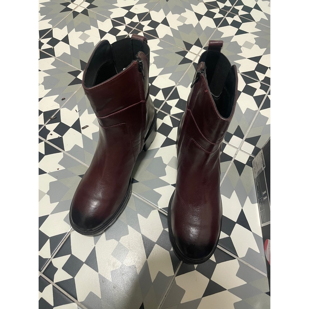 Vintage Foundry Co Burgundy Leather Lug Sole Ankle Moto Boots Womens 11 - Picture 7 of 8